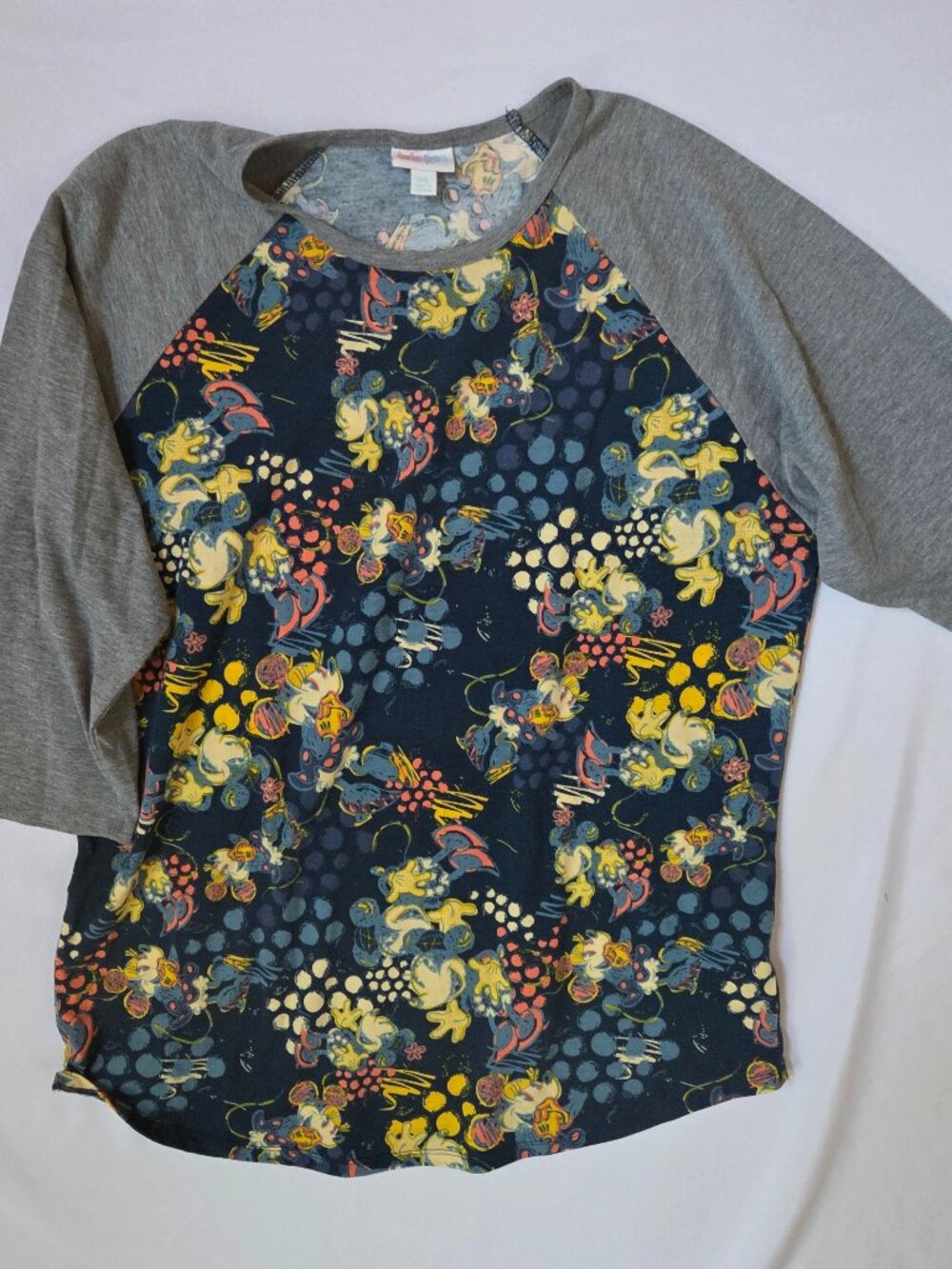 LuLaRoe Mickey & Minnie Raglan Top — Navy/Gray | Size 2XL